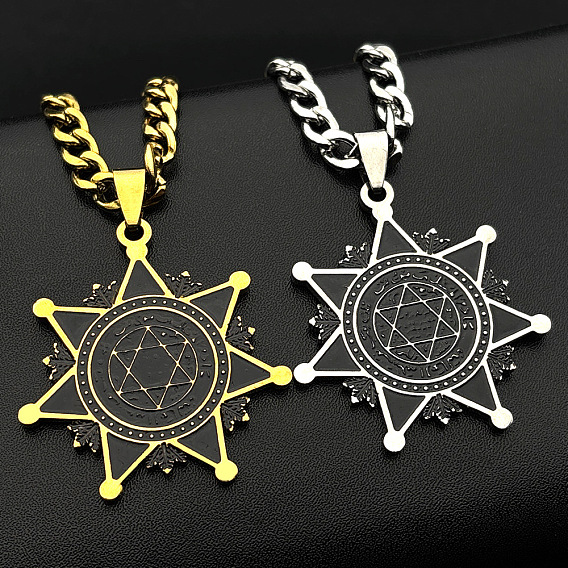 304 Stainless Steel Enamel Black Star Pendant Necklaces for Men
