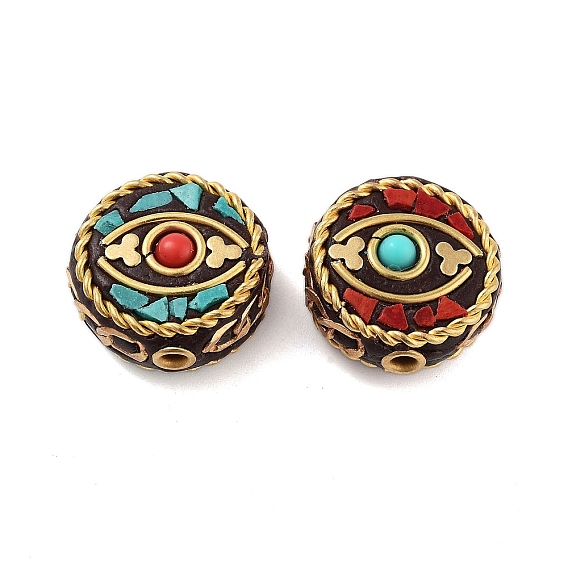 Индонезийские бусины ручной работы, латуни и смолы, плоско-круглые