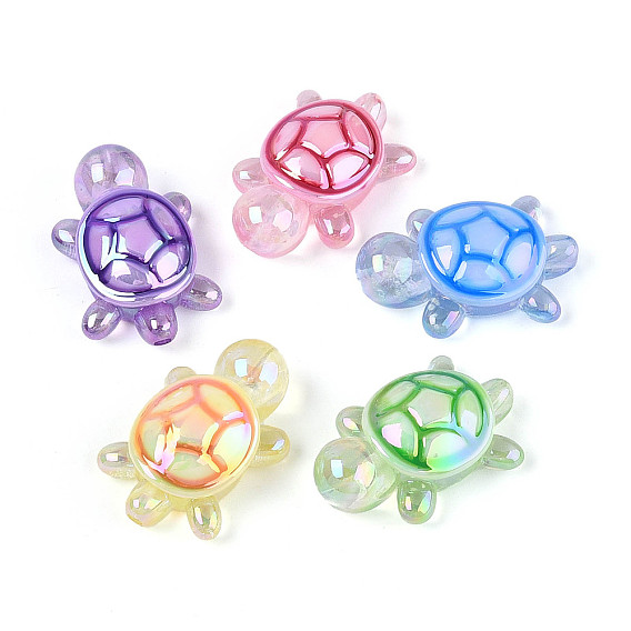 Уф-покрытие прозрачные акриловые бусины, радужный, черепаха, с эмалью