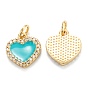 Brass Micro Pave Clear Cubic Zirconia Pendants, with Enamel, Real 18K Gold Plated, Long-Lasting Plated, Heart