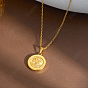 304 Collares con colgante de moneda de acero inoxidable, real 18 k chapado en oro