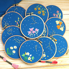 Flower & Constellation Pattern 3D Bead Embroidery Starter Kits, including Embroidery Fabric & Thread, Needle, Instruction Sheet