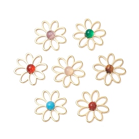 Подвески из натурального розового кварца/красной яшмы/тигрового глаза/аметиста/сердолика/агата/синтетической бирюзы, 304 подвески-цветы из нержавеющей стали, золотые, смешанные окрашенные и неокрашенные