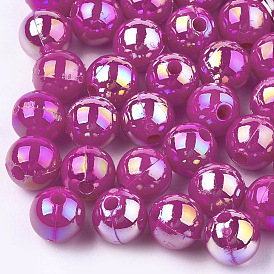 Des perles en plastique, de couleur plaquée ab , ronde