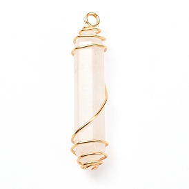 Pendentifs à facettes en cristal quartz naturel, avec du vrai fil de cuivre écologique plaqué or 18k, balle
