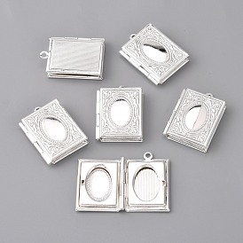 Brass Locket Pendants, Picture Frame Charms for Necklace, Rectangle