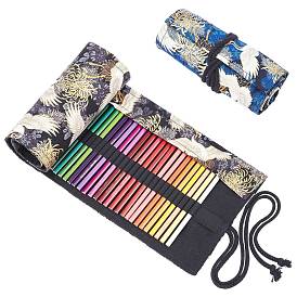 Colored Pencil Holder Case, 72 Slots Canvas Wrap Holder Roll Bag, Drawing Coloring Pencil Roll Organizer, for Artist, Crane Pattern