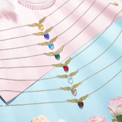 Ожерелья с подвеской в виде крыльев ангела и сердца из латуни и стекла для женщин, золотые