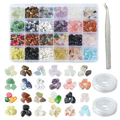 DIY Stretch Bracelet Making Kit, Including Natural & Synthetic Mixed Gemstone & Natural Shell & Glass Chip Beads, Elastic Thread, Tweezers