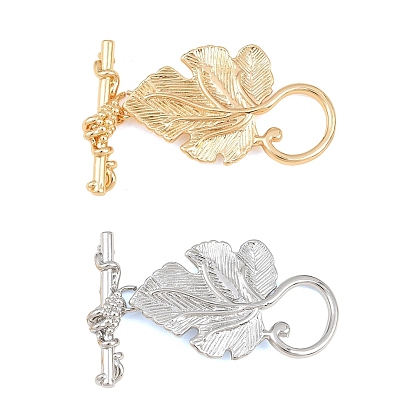 Brass Toggle Clasps, Leaf with Flower