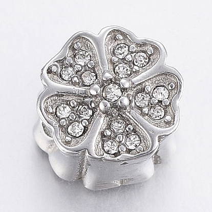 304 Stainless Steel Crystal Rhinestone Beads, Flower