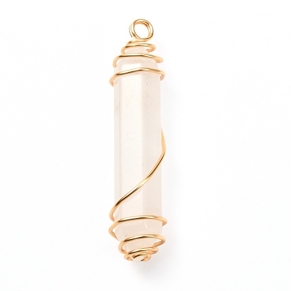Pendentifs à facettes en cristal quartz naturel, avec du vrai fil de cuivre écologique plaqué or 18k, balle