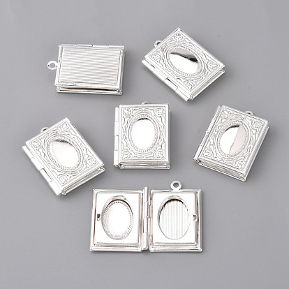 Brass Locket Pendants, Picture Frame Charms for Necklace, Rectangle