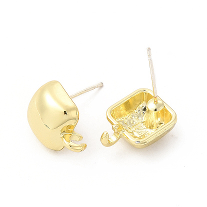 Alloy Square Stud Earring Findings, with Vertical Loop and 304 Stainless Steel Pins, Cadmium Free & Lead Free