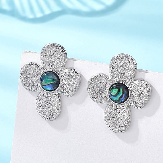 304 из нержавеющей стали серьги, с Пауа оболочке, цветок