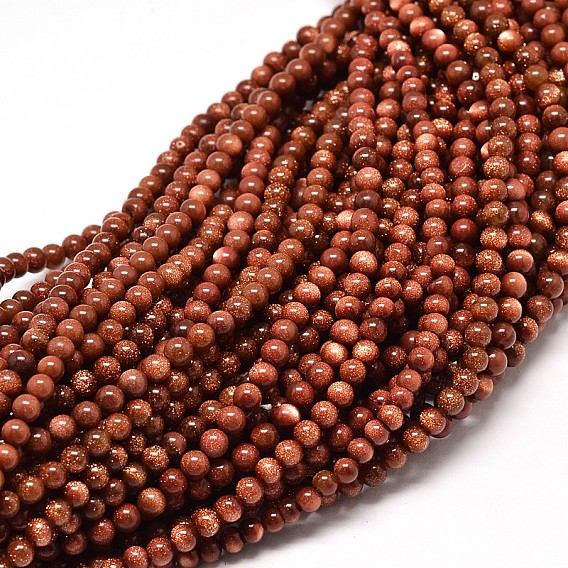Synthetic Goldstone Round Bead Strands