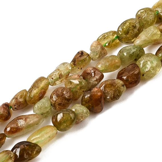 Natural Green Garnet Beads Strands, Andradite Beads, Tumbled Stone, Nuggets
