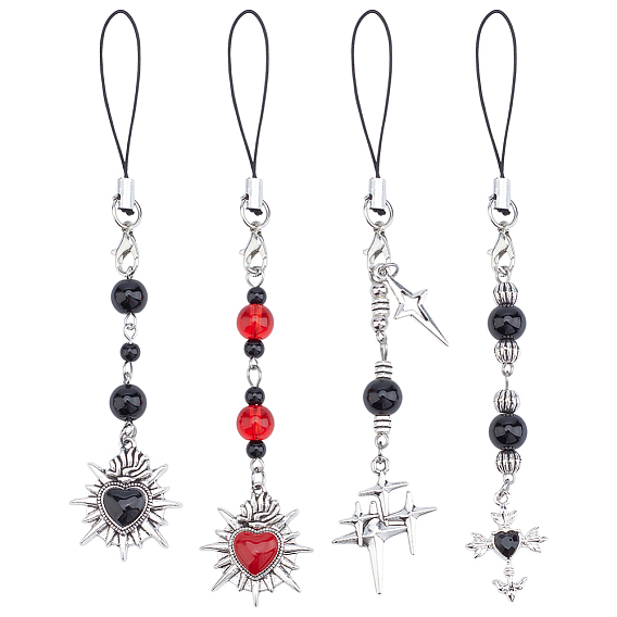 4шт. сплав и стекло мобильные ремешки, Сердце и звезда