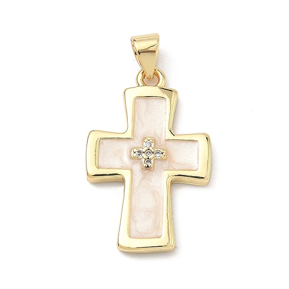 Латунные микро проложить кубического циркония подвески, крест прелести, с эмалью, долговечный, стойки покрытие, без свинца и без кадмия