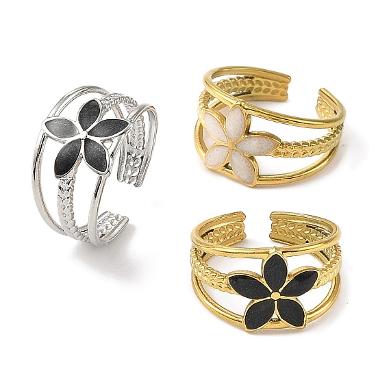 Цветок 304 эмалированные открытые манжеты из нержавеющей стали для женщин, ионное покрытие (ip)