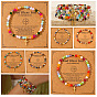 Natural Stone and Glass Faceted Rondelle Beaded Stretch Bracelets with Brass Religion Cross Charms for Women, Real 14K Gold Plated, with Paper Display Cards