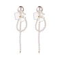 Flower with Shell Pearl Dangle Stud Earring, Brass Drop Earrings for Women