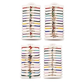 12шт 12 цвета полиэстер браслеты, латунные стеклянные звенья ювелирные изделия для женщин, бабочка