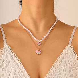 Fashion Tulip Pearl Double-layer Necklace - Unique Design, Tulip Flower Heart Necklace.