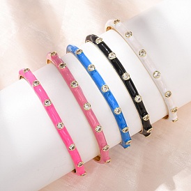 Браслеты-манжеты из латуни с микропаве из прозрачных кубических цирконий для женщин, с эмалью, без кадмия и без свинца, долговечный, стойки покрытие, реальный 18 k позолоченный