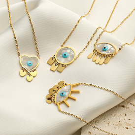 Demon Eye Tassel Pendant Necklace for Women, Fashionable and Unique Titanium Steel Jewelry