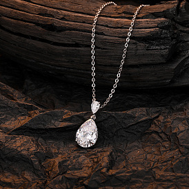 925 Silver Cat Eye Water Drop Necklace - Simple, Fashionable, Zircon Stone, Short Collarbone Chain.