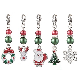 Christmas Alloy Enamel Pendant Decorations, Glass Pearl Charms for Bag Key Chain Ornaments, Mixed Shapes
