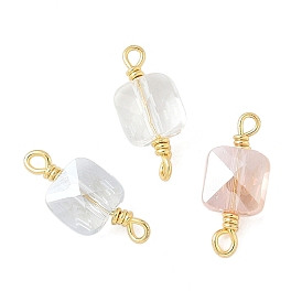 Стеклянные граненые квадратные соединительные подвески, с петлями из латунной проволоки, реальный 18 k позолоченный, стойки покрытие, долговечный