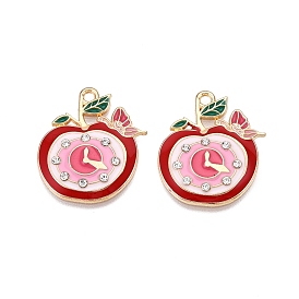 Стойки обшивки сплава эмали подвески, со стразами, без кадмия, без никеля и без свинца, золотой свет, шарм в виде яблочных часов