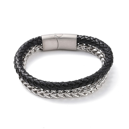 Bracelets multi-rangs en microfibre, bracelets cordon tressé et chaîne de blé pour hommes femmes, avec 304 fermoirs magnétiques en acier inoxydable