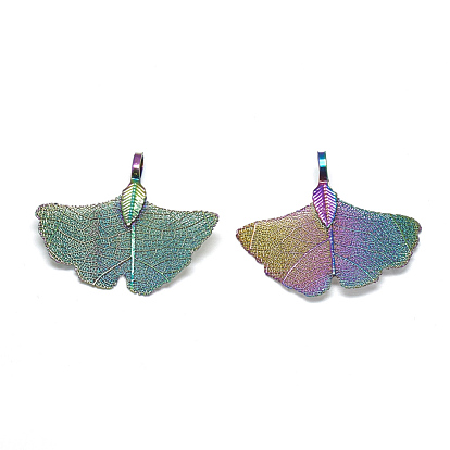 Iron Pendants, Electroplate Natural Leaf, Ginkgo leaf