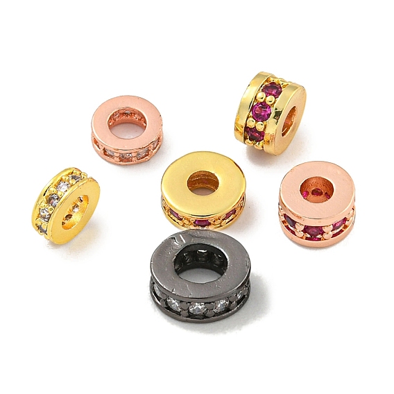 Бусины-проставки из латуни с кубическим цирконием, долговечный, без свинца и без кадмия, плоско-круглые