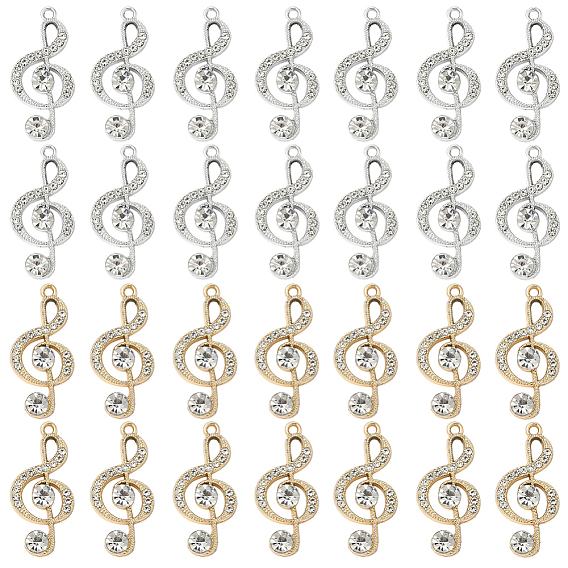 32 шт. 2 цвета сплава, подвески со стразами и кристаллами, прелести музыкальных нот