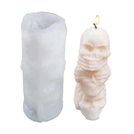 DIY Halloween Theme Skull-shaped Candle Making Silicone Statue Molds, Portrait Sculpture Resin Casting Molds, Clay Craft Mold Tools