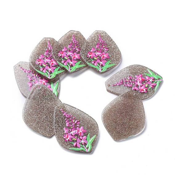 Акриловые подвески, 3 d распечатано, с эмалью и блеском пудры, лист с цветочным узором