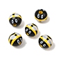 Printed Schima Wood Beads, Round with Bees Pattern, Spray Paint