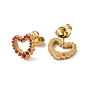 Rhinestone Hollow Heart Stud Earrings, Real 14K Gold Plated 304 Stainless Steel Jewelry for Women