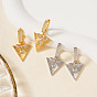 Элегантные треугольные серьги-кольца из латуни с прозрачным кубическим цирконием