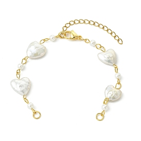 Изготовление браслета из натуральных барочных жемчужин кеши в форме сердца и ракушек с жемчужными звеньями., белые