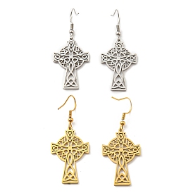 304 Stainless Steel Cross with Sailor's Knot Dangle Earrings for Women