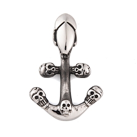304 Stainless Steel Pendants, Boat Anchor with Skull Charm