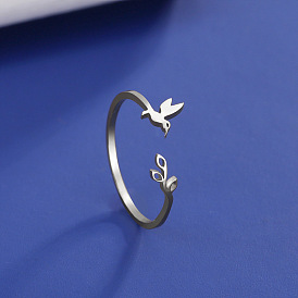 Adjustable Stainless Steel Women's Ring - Bird Leaf Cutout, Personalized and Versatile.
