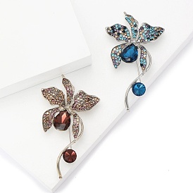 Alloy and Glass Rhinestone Brooch, Flower for Women, Platinum