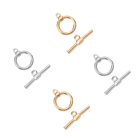 Vacuum Plating 304 Stainless Steel Toggle Clasps, Ring Shape