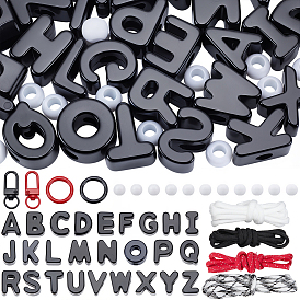 Сделай сам наборы для ключей, включая буквы, акриловые европейские бусины, Канаты из полиэстера и спандекса, а также застежки из сплава.